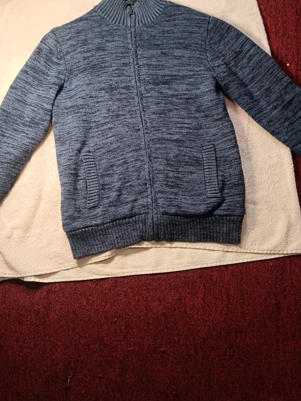 Boston Traders Men's Heathered Navy Zip-Up Knit Sweater
